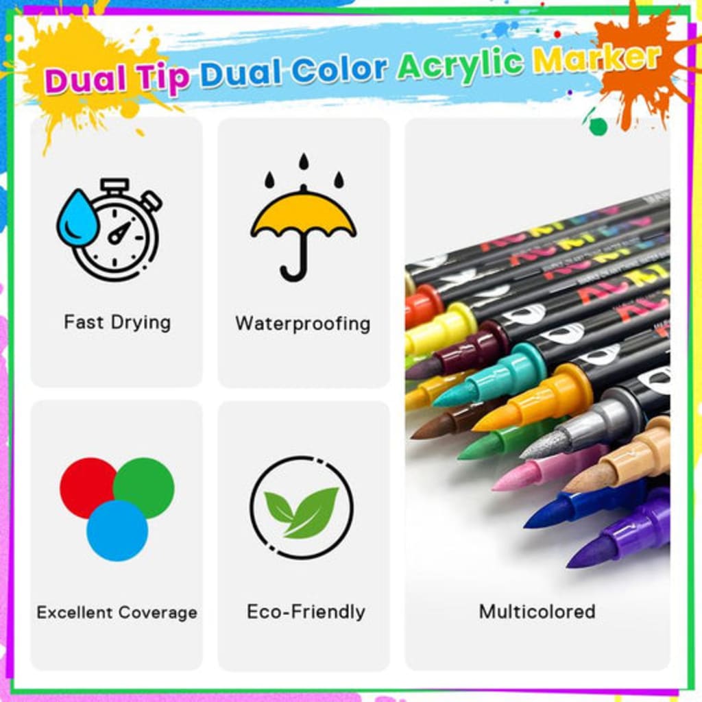 Dual-Tip Acrylic Paint Markers Set